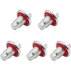 5 PCS Oil Drain Plug Pilot Point Molded Gasket M14x1.5mm fit for Chrysler, Dodge, Fiat, Jeep, Ram, Replace 090-115, 090-938CD, 65324, 653116US, 6506214AA, 6507741AA, F6TZ6730BA (silver)