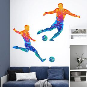 Colorful Football Wall Decal Soccer Ball Goalkeeper Wall Stickers Removable Sport Players Wall Decor Stickers for Boys Teens Bedroom Playroom Decoration