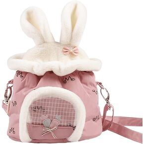 HERCHR Small Animal Carrier Bag Portable Guinea Pig Carrying Case Breathable Hamster Shoulder Carrier Bag for Small Animals Hamster Carrier Warm Outdoor Bag Hamster Pouch Travel Bag(Pink)