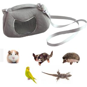 ANIAC Small Pet Carrier Bag with Adjustble Shoulder Strap Hamster travel cage Breathable Rat Carrier Portable Travel Carrier for Guinea pig Birds Bearded Dragon Hedgehog (Small, Grey)