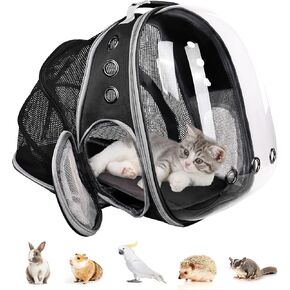 Elevon Cat Backpack Carrier, Expandable Puppy Bubble Backpack, Airline Approved Small Animal Carrier for Under 15 lbs, Pet Travel Bag for Hamster Chinchilla Hedgehog Sugar Glider Bunny Bird (Black)