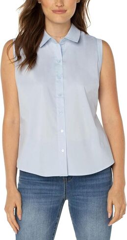 Liverpool Sleeveless Button Front Shirt Sky Blue SM in Saudi Arabia