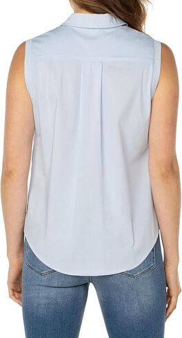 Liverpool Sleeveless Button Front Shirt Sky Blue SM in Saudi Arabia
