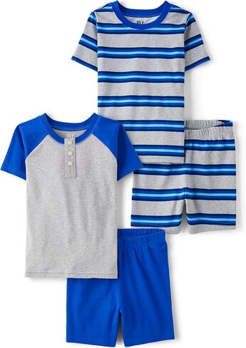 The Children's Place Boys Sleeve Top and Shorts Snug Fit 100% Cotton 4 Piece Pajama Set in Saudi Arabia
