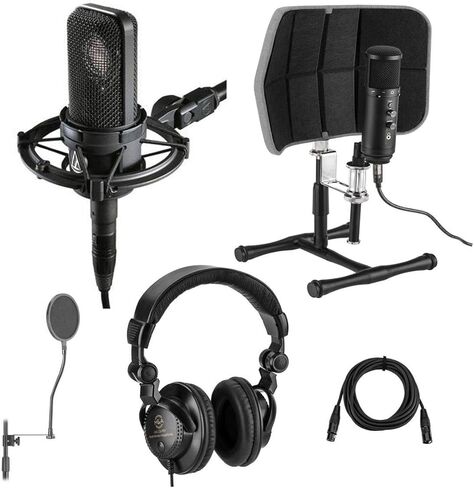 ميكروفون مكثف قلبي الشكل من Audio-Technica AT4040، 20 هرتز - حزمة مع مرشح عزل سطح المكتب (رمادي)، سماعات رأس ستوديو، كابل ميكروفون مقاس 15 بوصة XLR M إلى XLR F، مانع البوب in Saudi Arabia