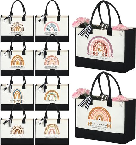Sweetude 10 Pack Teacher Appreciation Gift Bulk Teachers Day Gifts Rainbow Canvas Tote Beach Bag for Women Holiday Christmas in Saudi Arabia