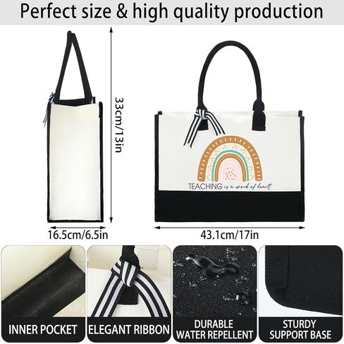 Sweetude 10 Pack Teacher Appreciation Gift Bulk Teachers Day Gifts Rainbow Canvas Tote Beach Bag for Women Holiday Christmas in Kuwait