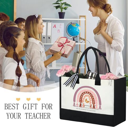 Sweetude 10 Pack Teacher Appreciation Gift Bulk Teachers Day Gifts Rainbow Canvas Tote Beach Bag for Women Holiday Christmas in Saudi Arabia