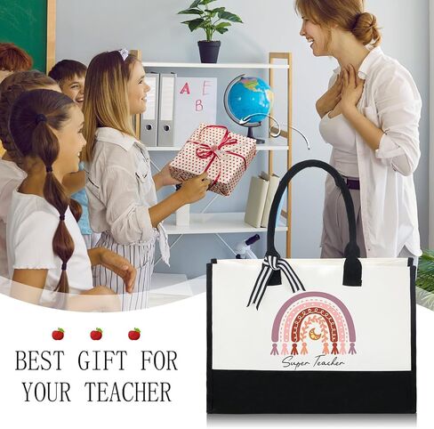 Sweetude 10 Pack Teacher Appreciation Gift Bulk Teachers Day Gifts Rainbow Canvas Tote Beach Bag for Women Holiday Christmas in Kuwait