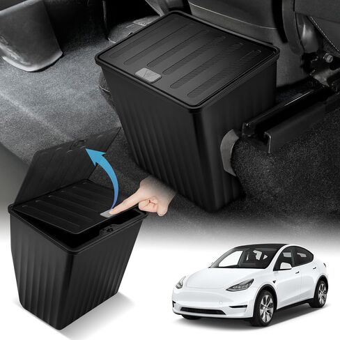 Shademax سلة المهملات الخلفية لملحقات Tesla Model Y 2020-2024 صندوق تخزين المقعد الخلفي مع غطاء يمكن فتحه، منظم وحدة تحكم مركزية، صندوق قمامة بنمط مخطط ثلاثي الأبعاد، أسود in Saudi Arabia