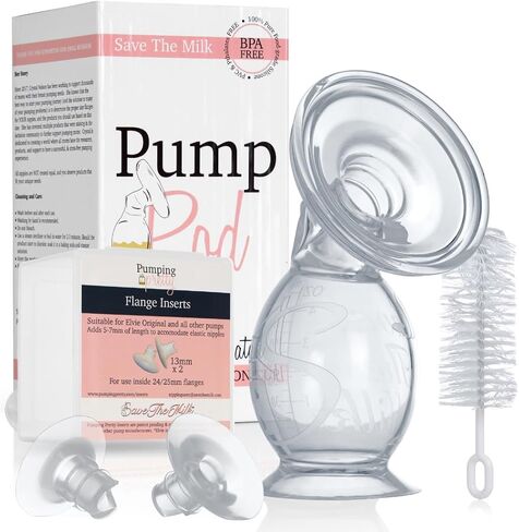 Pump Pod with 13mm Pumping Pretty Inserts; Customizable Nipple Size, Suction Activated Breast Milk Collection Cup for Breastfeeding, Manual Breast Pump 4.5 fl/oz Suction Base and Plug in Saudi Arabia