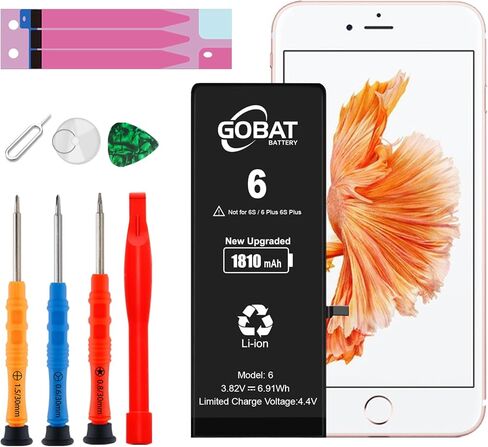 بطارية بديلة من GOBAT لهاتف iPhone 6، بطارية عالية السعة 1810 مللي أمبير في الساعة لهاتف iPhone 6 موديل A1586 A1589 A1549 مع مجموعة أدوات بديلة in Kuwait
