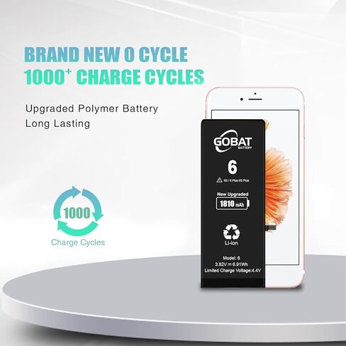 بطارية بديلة من GOBAT لهاتف iPhone 6، بطارية عالية السعة 1810 مللي أمبير في الساعة لهاتف iPhone 6 موديل A1586 A1589 A1549 مع مجموعة أدوات بديلة in Kuwait