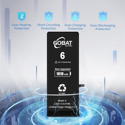 بطارية بديلة من GOBAT لهاتف iPhone 6، بطارية عالية السعة 1810 مللي أمبير في الساعة لهاتف iPhone 6 موديل A1586 A1589 A1549 مع مجموعة أدوات بديلة in Kuwait