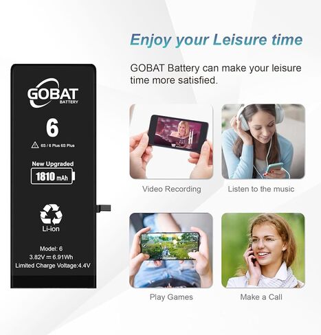بطارية بديلة من GOBAT لهاتف iPhone 6، بطارية عالية السعة 1810 مللي أمبير في الساعة لهاتف iPhone 6 موديل A1586 A1589 A1549 مع مجموعة أدوات بديلة in Kuwait