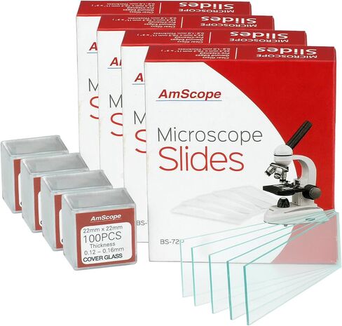 AmScope BS-72P-100S-22 72 قطعة من شرائح المجهر الفارغة التي تم تنظيفها مسبقًا (3 عدد) in Kuwait