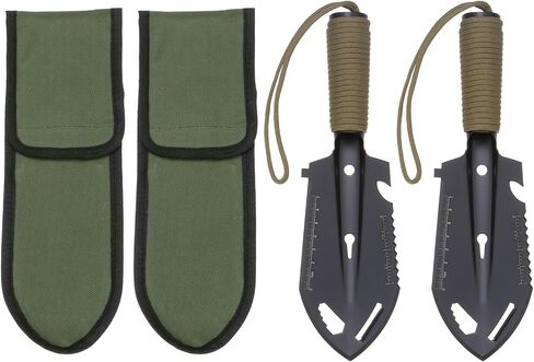 HARFINGTON 2pcs Multifunctional Camping Shovel 9 in 1 Multi-Purpose Backpacking Shovels with Carrying Bag for Outdoor Camping Hiking, Silver Green in Saudi Arabia