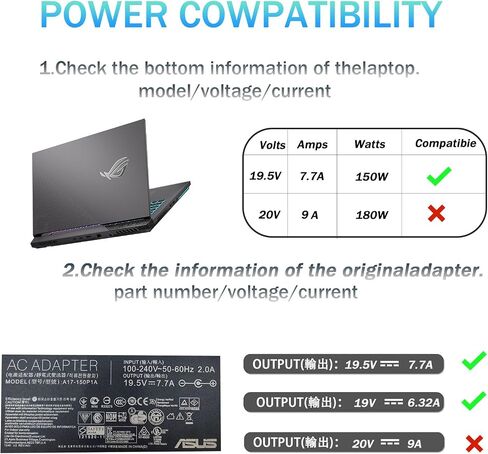 شاحن تيار متردد 150 وات مناسب لجهاز ASUS G53 G53S G53Sx G53SW G71G G71GX G71V G72GX G73 G73J G74SX G51JX-3D G51Jx-a1 G51Vx-rx05 L5800GX A17-150P1A سلك محول طاقة للكمبيوتر المحمول 19.5 فولت 7.7 أمبير 5.5 * 2.5 مم in Saudi Arabia