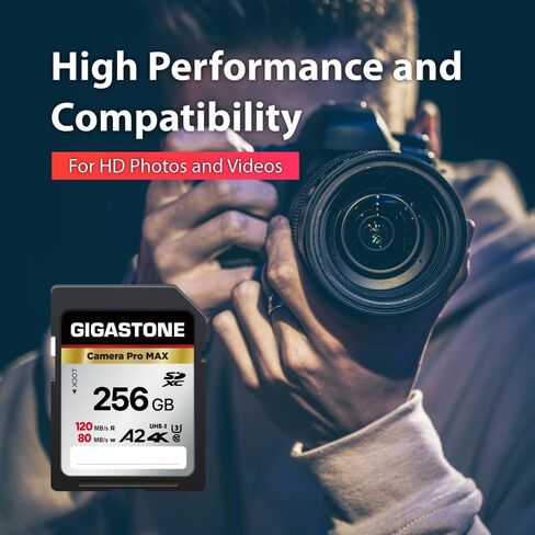 【5-Years Data Recovery】 GIGASTONE 128GB SD Card, 4K Camera Pro MAX, UHS-I A2 4K SDXC Memory Card High Speed 4K UHD Video, Speed up to 160MB/s, Compatible with Kodak Digital Camera, with 1 mini case in Kuwait