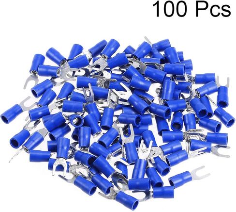 uxcell 100Pcs SV2-4M Insulated Fork Spade U-Type Wire Connector Electrical Crimp Terminal 16-14AWG Blue in Saudi Arabia