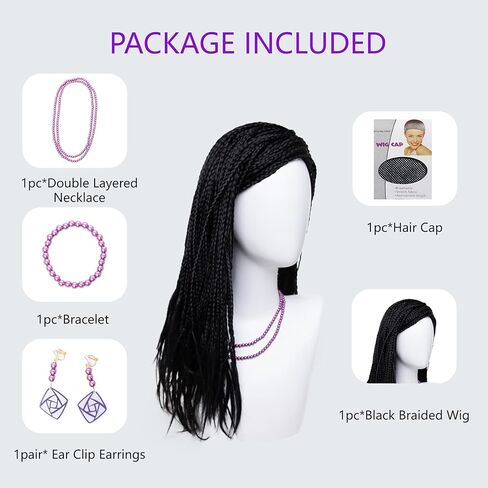 شعر مستعار مضفر أسود لشعر مستعار تأثيري الفتيات النساء فيلم تأثيري الاصطناعية شعر مستعار مضفر اليد للفتيات تأثيري حلي حفلة الهالوين شعر مستعار in Kuwait