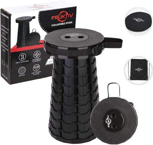 FRUKTIV Telescopic Stool, Portable Stool, Collapsible Stool, Sturdy Foldable Stool with Cushion & Carry Bag, Load Capacity of 550lbs, Indoor & Outdoor Activities Retractable Camping Stool (Black) in Saudi Arabia