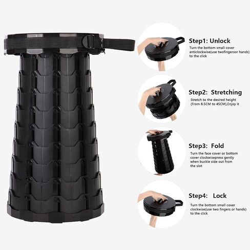 FRUKTIV Telescopic Stool, Portable Stool, Collapsible Stool, Sturdy Foldable Stool with Cushion & Carry Bag, Load Capacity of 550lbs, Indoor & Outdoor Activities Retractable Camping Stool (Black) in Saudi Arabia