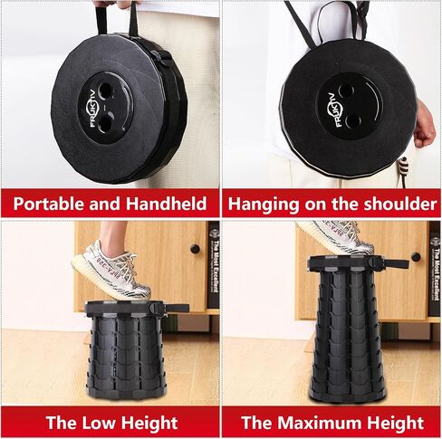 FRUKTIV Telescopic Stool, Portable Stool, Collapsible Stool, Sturdy Foldable Stool with Cushion & Carry Bag, Load Capacity of 550lbs, Indoor & Outdoor Activities Retractable Camping Stool (Black) in Saudi Arabia