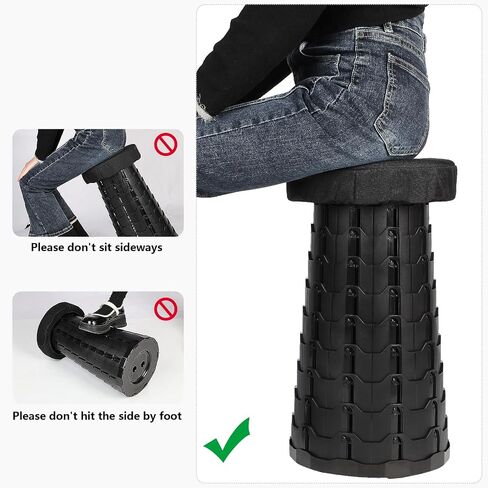 FRUKTIV Telescopic Stool, Portable Stool, Collapsible Stool, Sturdy Foldable Stool with Cushion & Carry Bag, Load Capacity of 550lbs, Indoor & Outdoor Activities Retractable Camping Stool (Black) in Saudi Arabia