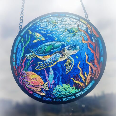 Skwpepe Stained Glass Panels for Wall Decor, 6 Inch Window Hanging Ornament, Hand Painted Glass Panel for Living Room, Bedroom, Kitchen, Office (Turtles) in Saudi Arabia