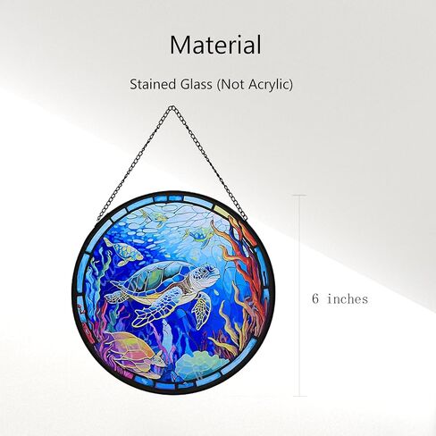 Skwpepe Stained Glass Panels for Wall Decor, 6 Inch Window Hanging Ornament, Hand Painted Glass Panel for Living Room, Bedroom, Kitchen, Office (Turtles) in Saudi Arabia