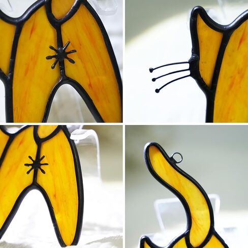 epogifts القط ديكور الزجاج الملون نافذة الشنق، القط الأزرق suncatcher لنافذة القط زخرفة ديكور المنزل، القط تحت عنوان الهدايا للنساء عشاق القطط الهدايا، كبيرة لغرفة المعيشة غرفة نوم in Kuwait