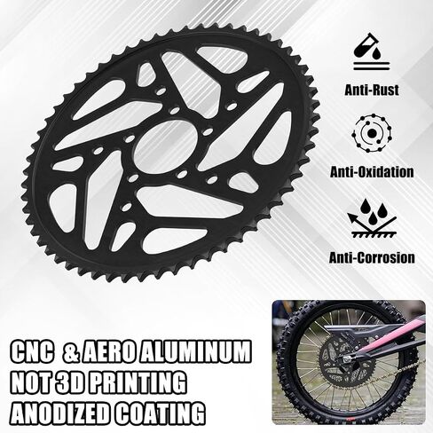 58T Rear Sprocket for Sur Ron Surron Light Bee X and S Segway X160 X260, Upgraded 7075 Aviation Aluminum Alloy Rear Chain Sprocket 58Tooth Drive Wheel Sprocket Electric Dirt Bike (Black) in Saudi Arabia