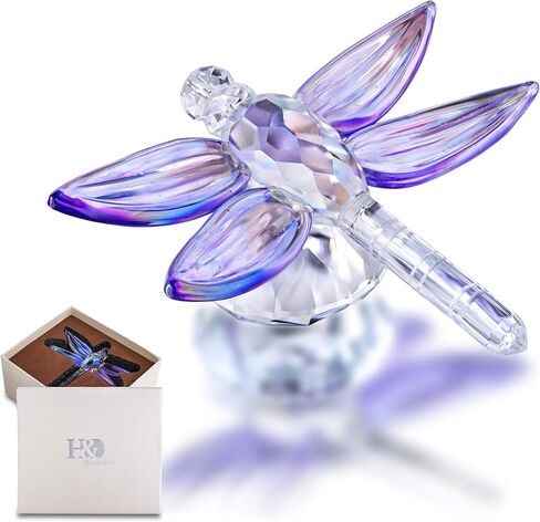 H&D HYALINE & DORA Crystal Dragonfly Figurine Christmas Decorative Yellow Glass Home Decor Ornaments Collectible Paperweight Gift in Kuwait
