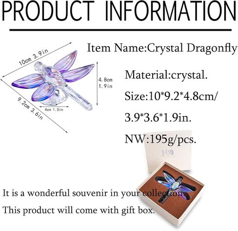 H&D HYALINE & DORA Crystal Dragonfly Figurine Christmas Decorative Yellow Glass Home Decor Ornaments Collectible Paperweight Gift in Kuwait