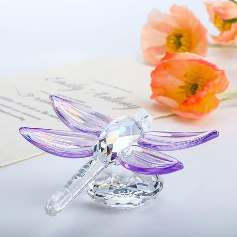 H&D HYALINE & DORA Crystal Dragonfly Figurine Christmas Decorative Yellow Glass Home Decor Ornaments Collectible Paperweight Gift in Kuwait