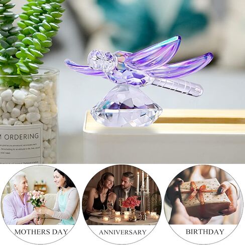 H&D HYALINE & DORA Crystal Dragonfly Figurine Christmas Decorative Yellow Glass Home Decor Ornaments Collectible Paperweight Gift in Kuwait