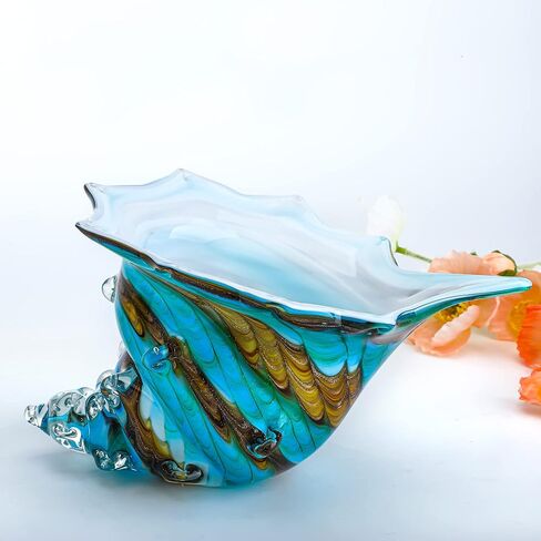 تماثيل محارة زجاجية منفوخة يدويًا مقاس 9 بوصات من QFkris، زينة مجموعة حيوانات البحر، منحوتة صدف زجاجية فنية للقطعة المركزية للمنزل in Kuwait