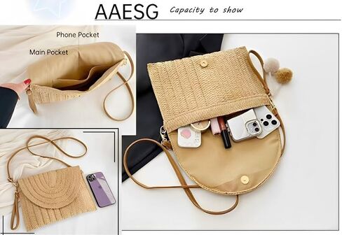 AAESG Straw Shoulder Bag Clutch Crossbody Bag Beach Handmade Bag Woven Rattan Bag for Women Envelope Purse Wallet in Saudi Arabia