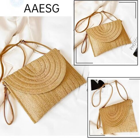 AAESG Straw Shoulder Bag Clutch Crossbody Bag Beach Handmade Bag Woven Rattan Bag for Women Envelope Purse Wallet in Saudi Arabia