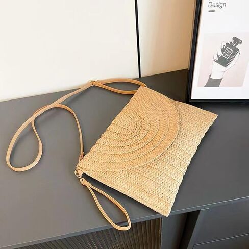 AAESG Straw Shoulder Bag Clutch Crossbody Bag Beach Handmade Bag Woven Rattan Bag for Women Envelope Purse Wallet in Saudi Arabia