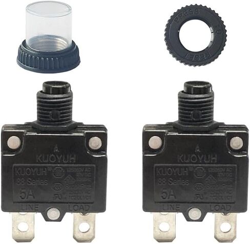 KUOYUH Circuit Breaker Thermal Overload 88 Series 15A Quick Connect Terminals 32VDC 125/250VAC 50/60Hz Push-to-Reset with Waterproof Transparent Dust Cover 2-Pack (15A) in Saudi Arabia