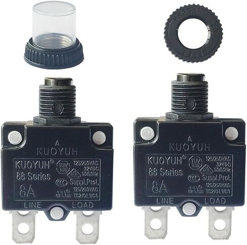 KUOYUH Circuit Breaker Thermal Overload 88 Series 15A Quick Connect Terminals 32VDC 125/250VAC 50/60Hz Push-to-Reset with Waterproof Transparent Dust Cover 2-Pack (15A) in Saudi Arabia