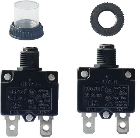 KUOYUH Circuit Breaker Thermal Overload 88 Series 15A Quick Connect Terminals 32VDC 125/250VAC 50/60Hz Push-to-Reset with Waterproof Transparent Dust Cover 2-Pack (15A) in Saudi Arabia