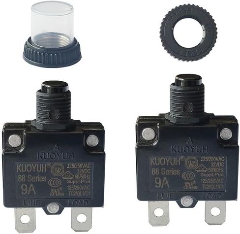 KUOYUH Circuit Breaker Thermal Overload 88 Series 15A Quick Connect Terminals 32VDC 125/250VAC 50/60Hz Push-to-Reset with Waterproof Transparent Dust Cover 2-Pack (15A) in Saudi Arabia