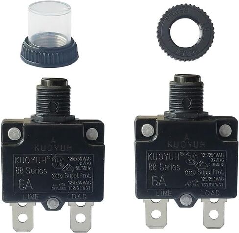 KUOYUH Circuit Breaker Thermal Overload 88 Series 15A Quick Connect Terminals 32VDC 125/250VAC 50/60Hz Push-to-Reset with Waterproof Transparent Dust Cover 2-Pack (15A) in Saudi Arabia
