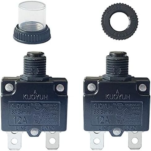 KUOYUH Circuit Breaker Thermal Overload 88 Series 15A Quick Connect Terminals 32VDC 125/250VAC 50/60Hz Push-to-Reset with Waterproof Transparent Dust Cover 2-Pack (15A) in Saudi Arabia