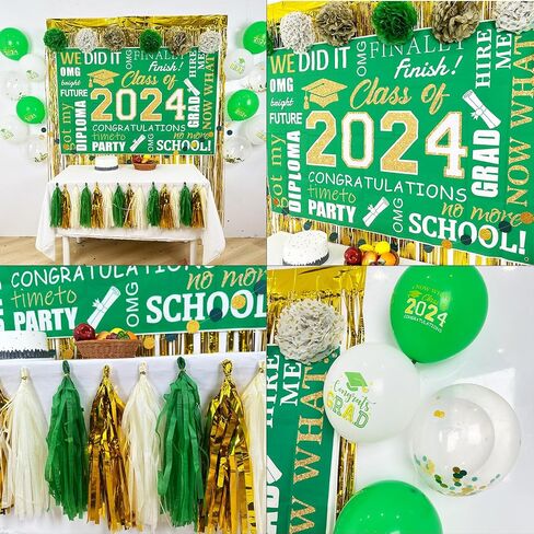 Blue and Gold Graduation Decorations 2024, Blue Class of 2024 Backdrop Paper Pompoms, Foil Fringe Curtain and Congrats Grad Balloons for Graduation Party Supplies (Blue Gold) in Saudi Arabia