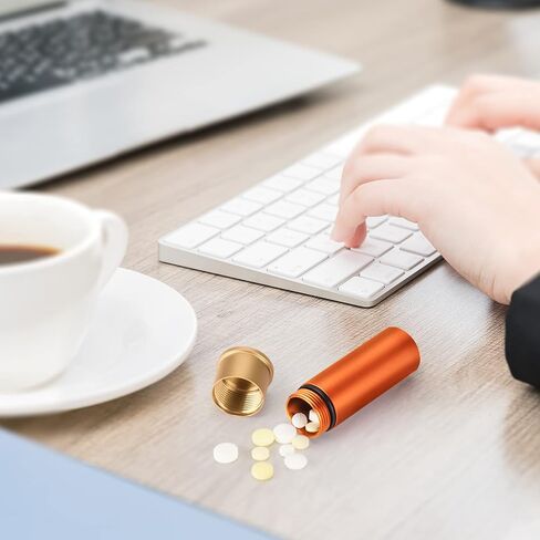 حاوية حامل حبوب منع الحمل مقاومة للماء وقابلة للحمل صغيرة الحجم EDC لزجاجة حبوب الدواء للاستخدام في الهواء الطلق والتخييم والسفر (برتقالي) in Saudi Arabia