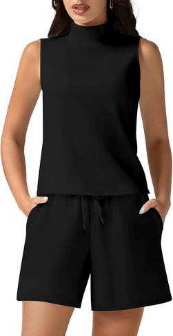 Casly Lamiit Women's Summer 2 Piece Outfits Mock Neck Tank Top High Waisted Shorts Lounge Sets 2024 Fashion Tracksuit in Saudi Arabia